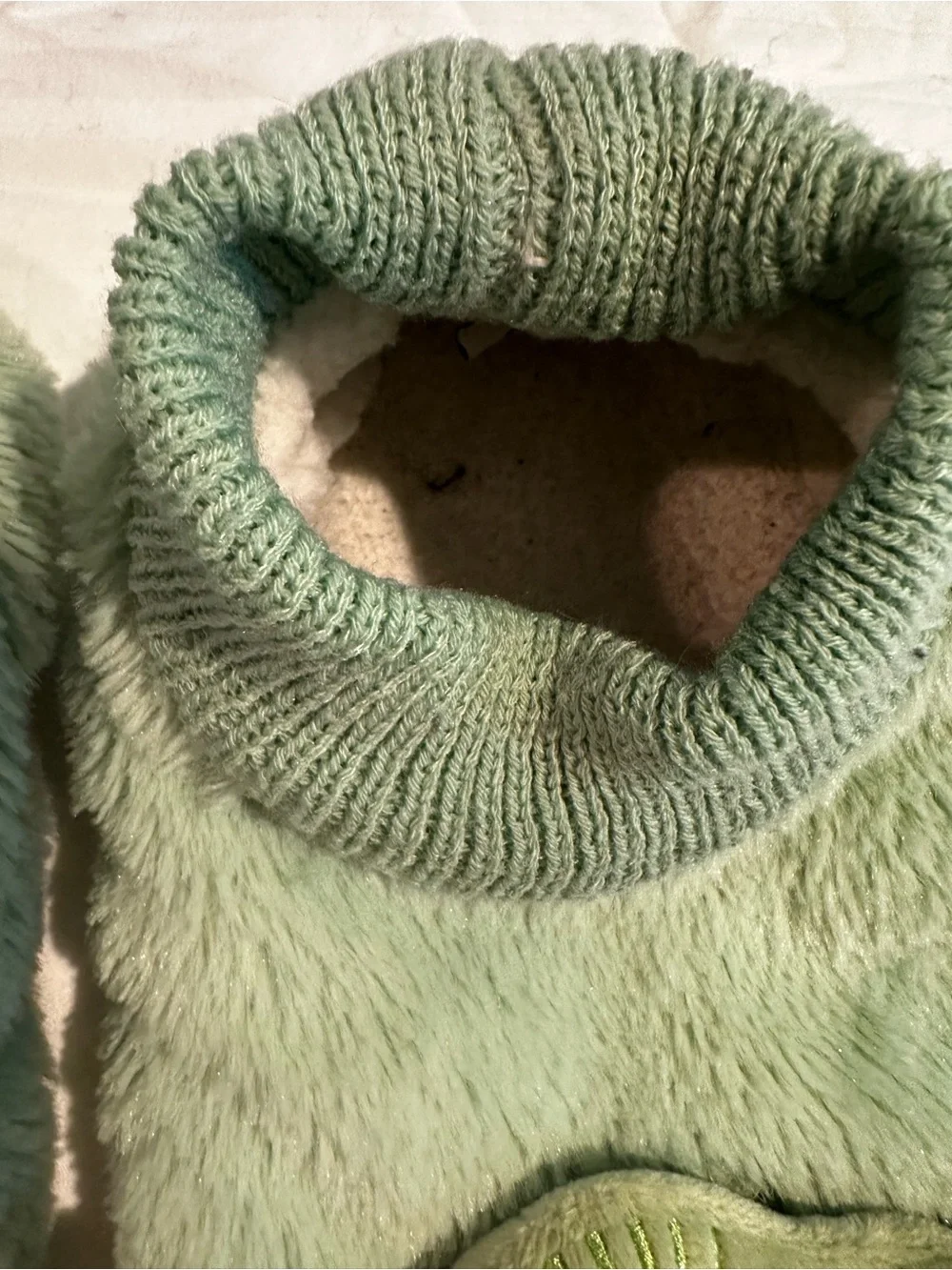 Baby Yoda LF Mint Green Plush Slip-On Slippers Socks with Knit Trim